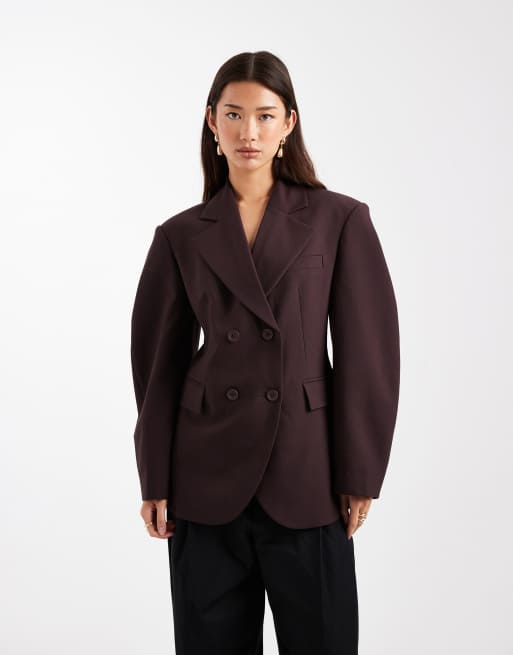 ASOS DESIGN - Blazer doppiopetto sartoriale con maniche cocoon color cioccolato