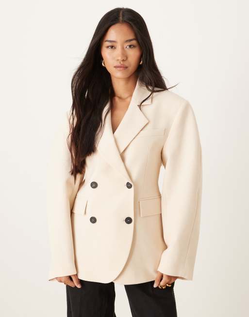 ASOS DESIGN - Blazer doppiopetto sartoriale con maniche cocoon color sabbia