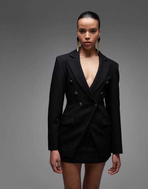 ASOS DESIGN - Blazer doppiopetto stretto in vita nero - view 1