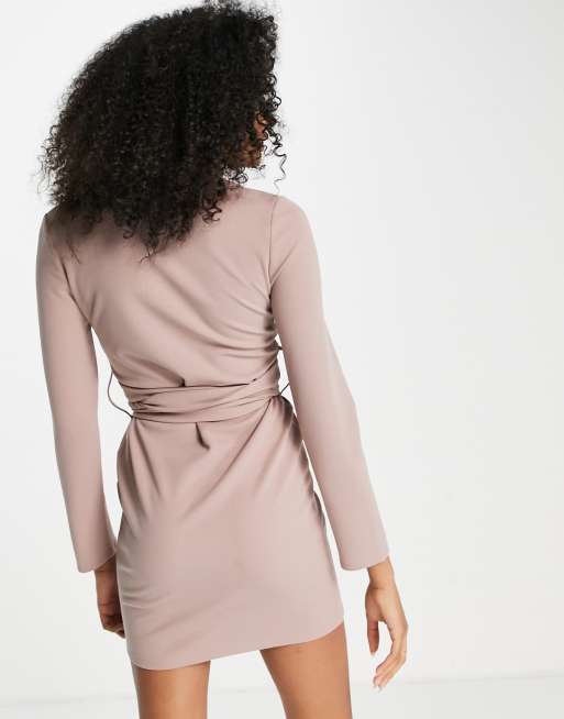 ASOS DESIGN blazer dress with wrap around detail in taupe, 2 of 4