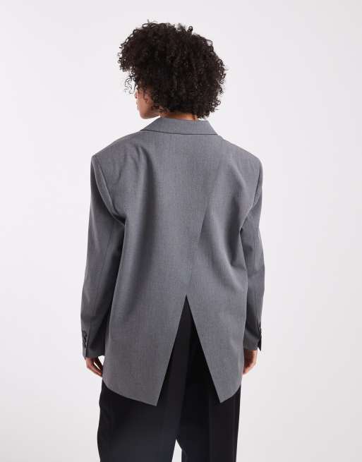ASOS DESIGN - Blazer effet croisé dans le dos - Anthracite, 3 de 4
