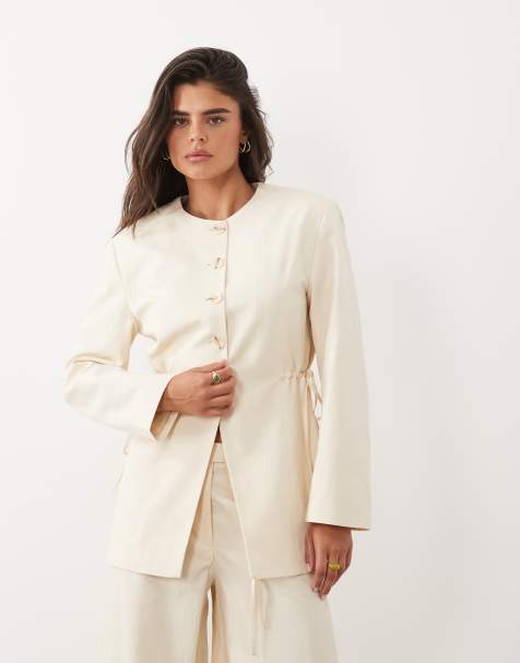 ASOS DESIGN blazer en lin à nouer sur le côté couleur crème, ensemble 2 pièces - view 1