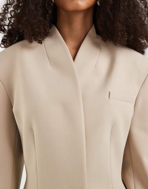 ASOS DESIGN - Blazer enveloppant à col montant - Beige, 3 de 4
