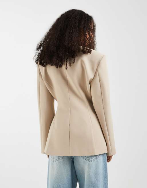 ASOS DESIGN - Blazer enveloppant à col montant - Beige, 4 de 4