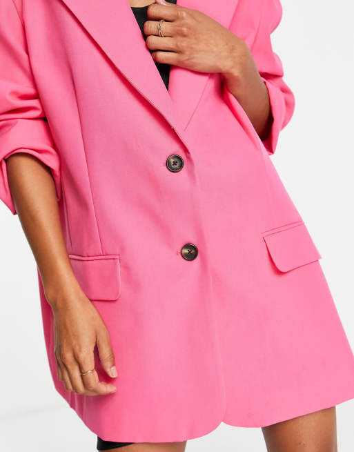 ASOS DESIGN - Blazer grandad squadrato oversize rosa acceso, 2 di 4