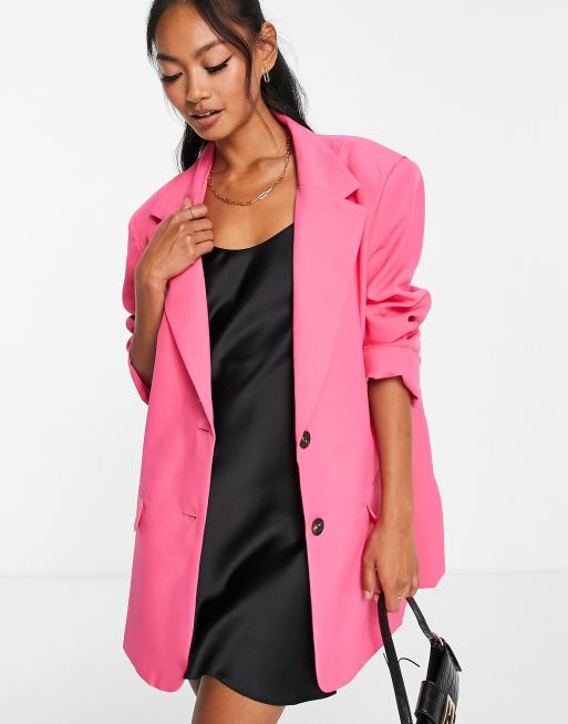 ASOS DESIGN - Blazer grandad squadrato oversize rosa acceso, 4 di 4