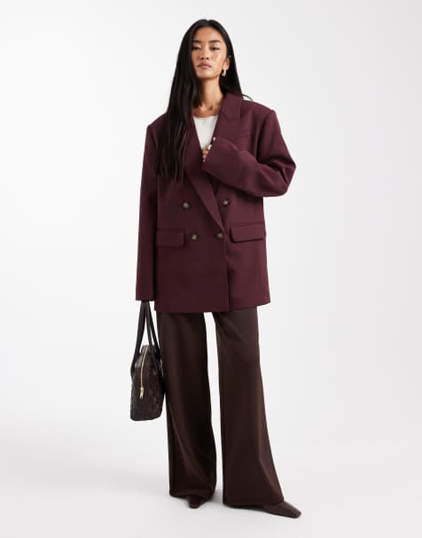 ASOS DESIGN - Blazer habillé à double boutonnage et épaulettes - Prune - view 1