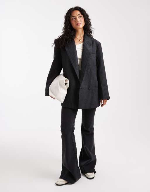 ASOS DESIGN - Blazer habillé en laine mélangée à fines rayures - Anthracite, 2 de 4