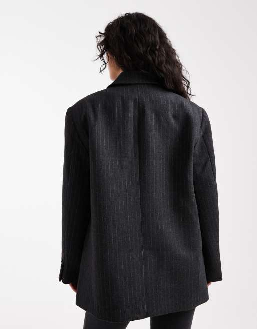 ASOS DESIGN - Blazer habillé en laine mélangée à fines rayures - Anthracite, 4 de 4