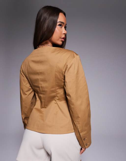 ASOS DESIGN - Blazer habillé style fonctionnel à encolure bateau - Camel, 3 de 4
