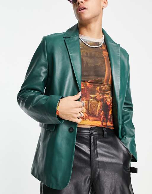 ASOS DESIGN - Blazer i grøn ægte læder