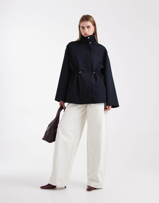 ASOS DESIGN – Blazer in Marineblau mit Stehkragen und Tunnelzug, 2 von 4