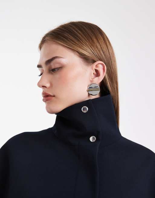 ASOS DESIGN – Blazer in Marineblau mit Stehkragen und Tunnelzug, 3 von 4