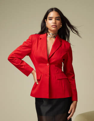 ASOS DESIGN - Blazer in Rot mit sehr stark betonter Taille