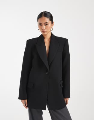 ASOS DESIGN - Blazer in Schwarz mit betonter Schulterpartie-Grau