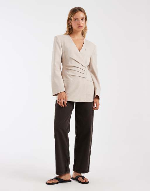 ASOS DESIGN – Blazer in Steinbeige mit Falten an der Taille, 2 von 4