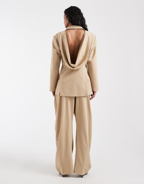 ASOS DESIGN – Blazer in Steinbeige mit Rückenausschnitt im Wasserfall-Design - view 1