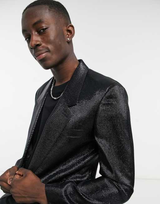 ASOS DESIGN - Blazer long ajusté à effet mouillé - Noir, 3 de 4