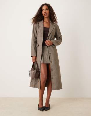 Blazer long d'ensemble habillé à carreaux-Brown 44