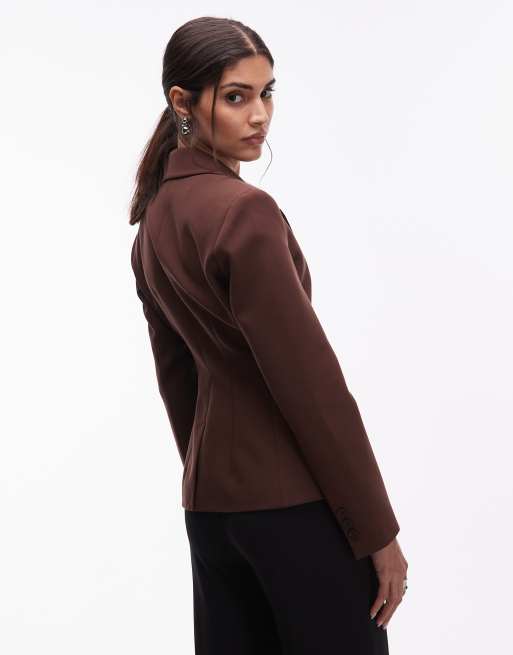ASOS DESIGN - Blazer marrone cioccolato vestibilità classica con rever a contrasto, 4 di 4