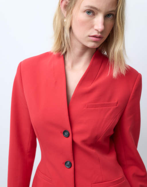 ASOS DESIGN blazer met gevormde pasvorm en heuplengte in rood, 2 van 4