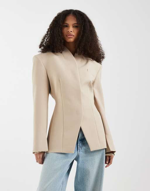ASOS DESIGN - Blazer met hoge overslag in beige, 2 van 4