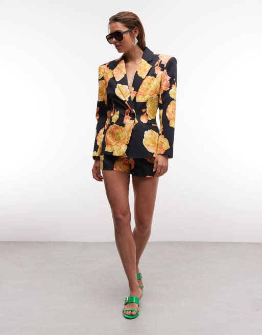 ASOS DESIGN - Blazer met ingenomen taille en powerschouders in felgekleurde bloemenprint, 2 van 8