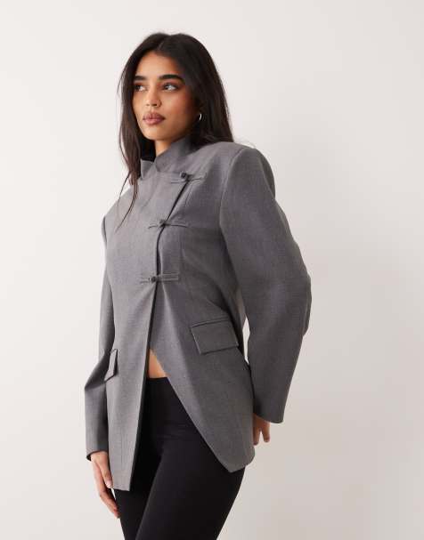 ASOS DESIGN - Blazer met opstaande boord, overslag en mandarijnknopen in zwart - view 1
