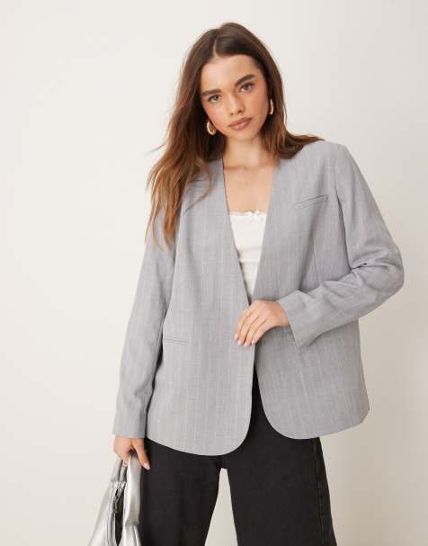 ASOS DESIGN - Blazer minimal grigio a righe - view 1