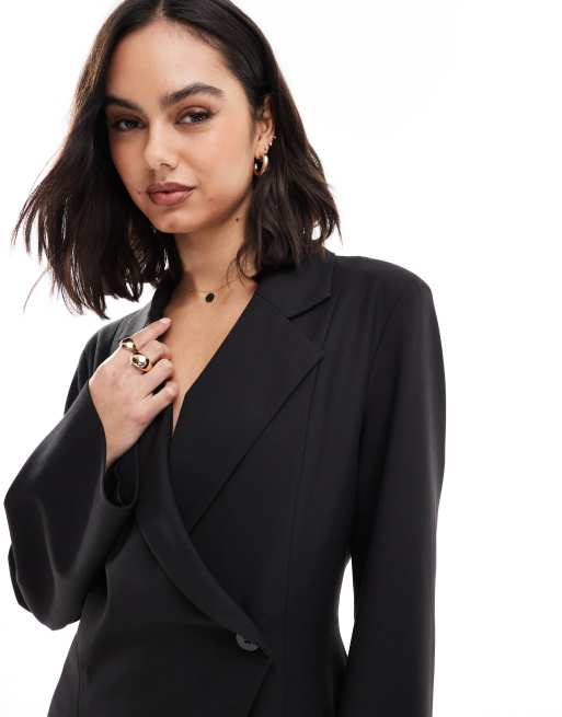 ASOS DESIGN - Blazer nero a portafoglio stretto in vita, 2 di 4