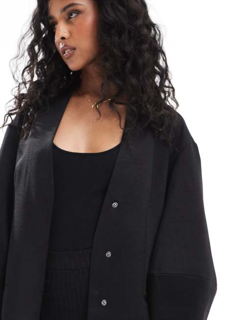 ASOS DESIGN - Blazer nero senza colletto con maniche cocoon, 4 di 4
