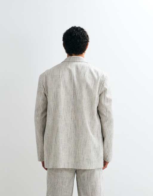 ASOS DESIGN blazer oversize a righe écru, 4 di 5