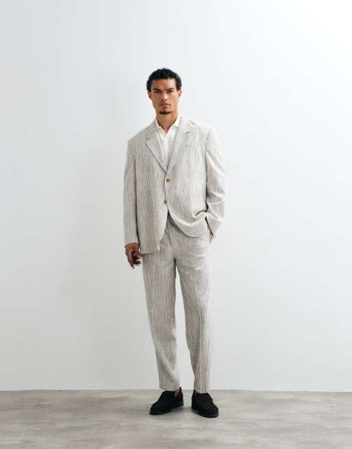 ASOS DESIGN blazer oversize a righe écru, 5 di 5