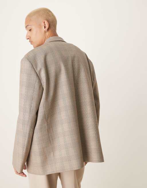 ASOS DESIGN - Blazer oversize ampio marrone a quadri, 4 di 5