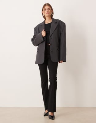 ASOS DESIGN - Blazer oversize élégant à épaulettes en laine mélangée - Anthracite | ASOS