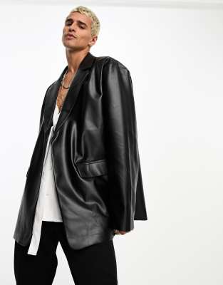 ASOS DESIGN Blazer oversize en imitation cuir Noir ASOS