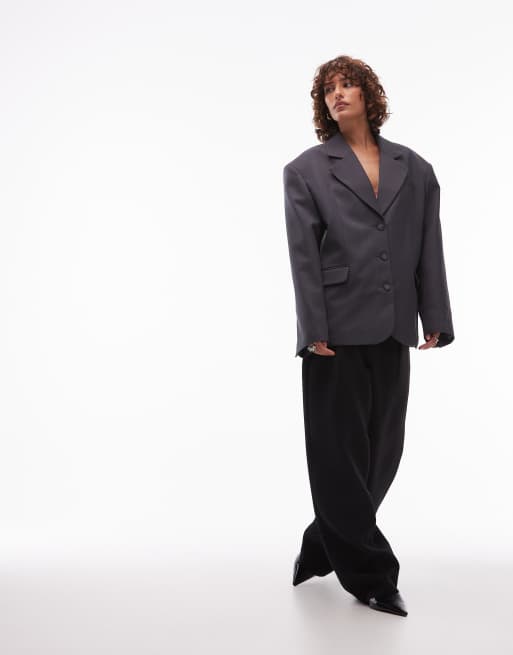 ASOS DESIGN - Blazer oversize habillé à épaulettes - Anthracite