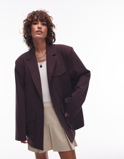 ASOS DESIGN - Blazer oversize multitasche color prugna - view 1