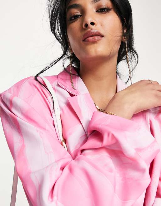 ASOS DESIGN - Blazer oversize style grandad à imprimé tourbillonnant - Rose, 3 de 4