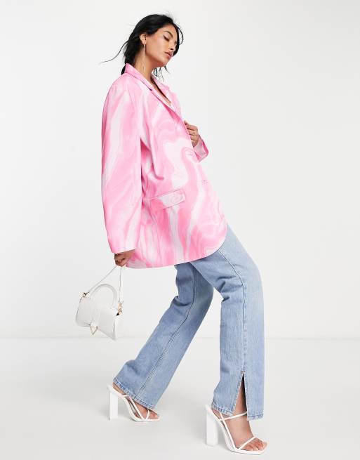 ASOS DESIGN - Blazer oversize style grandad à imprimé tourbillonnant - Rose, 4 de 4