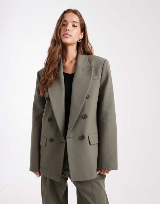 ASOS DESIGN - Blazer power doppiopetto sartoriale color oliva in coordinato