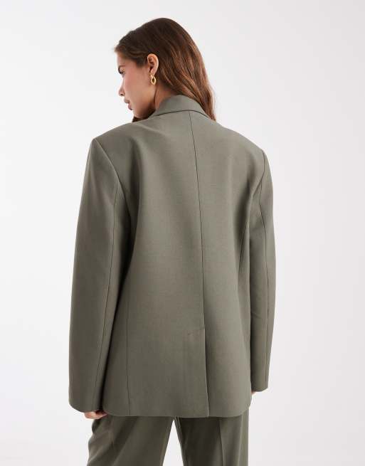 ASOS DESIGN - Blazer power doppiopetto sartoriale color oliva in coordinato, 4 di 4