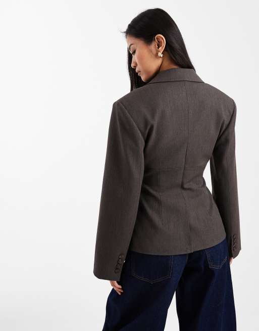 ASOS DESIGN - Blazer sagomato stretto in vita color antracite, 4 di 4