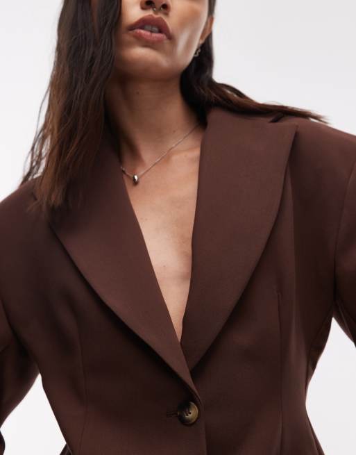 ASOS DESIGN - Blazer sagomato stretto in vita color cioccolato, 2 di 4