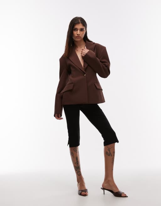 ASOS DESIGN - Blazer sagomato stretto in vita color cioccolato, 3 di 4