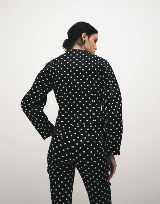 ASOS DESIGN - Blazer sans col à manches volumineuses et motif pois - Noir et blanc, 4 de 4