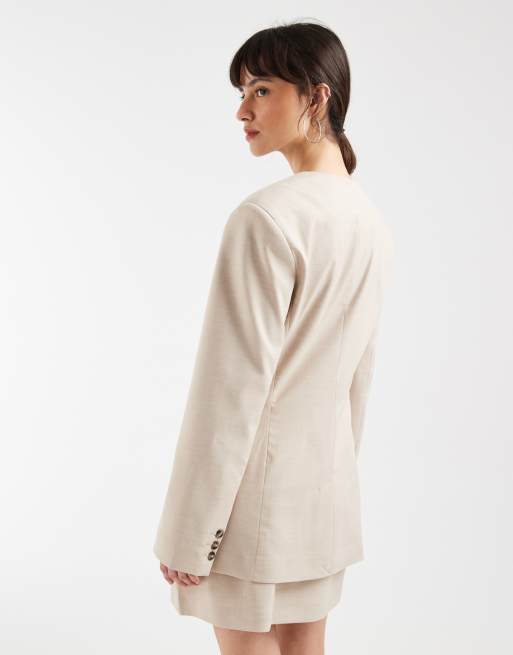 ASOS DESIGN - Blazer sartoriale accollato color sabbia mélange con bottoni, 4 di 4