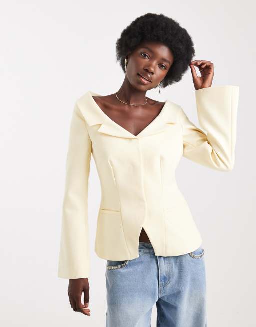 ASOS DESIGN - Blazer sartoriale color latticello con spalle scoperte