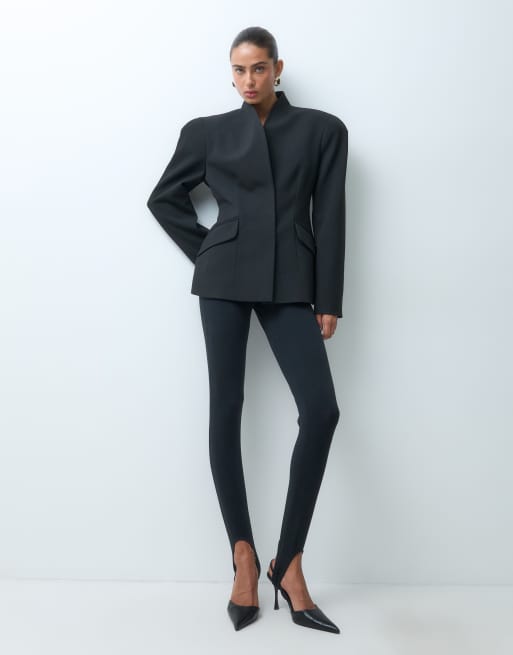 ASOS DESIGN blazer sartoriale con spalle scolpite e vita sagomata nero, 3 di 4