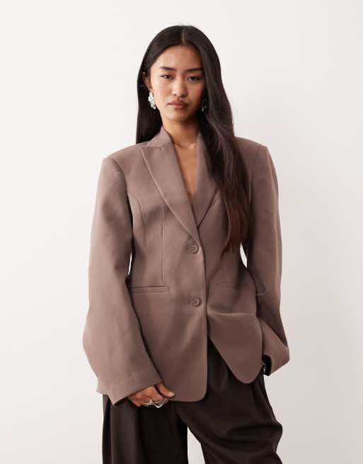 ASOS DESIGN - Blazer sartoriale marrone preformato con maniche cocoon, 3 di 4